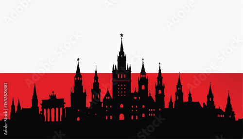 Silhouette of the city of Warsaw, Poland. Vector illustration