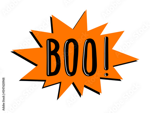 Text Boo! in a flash bubble. Orange explosion in a comic style. Illustration on transparent background photo