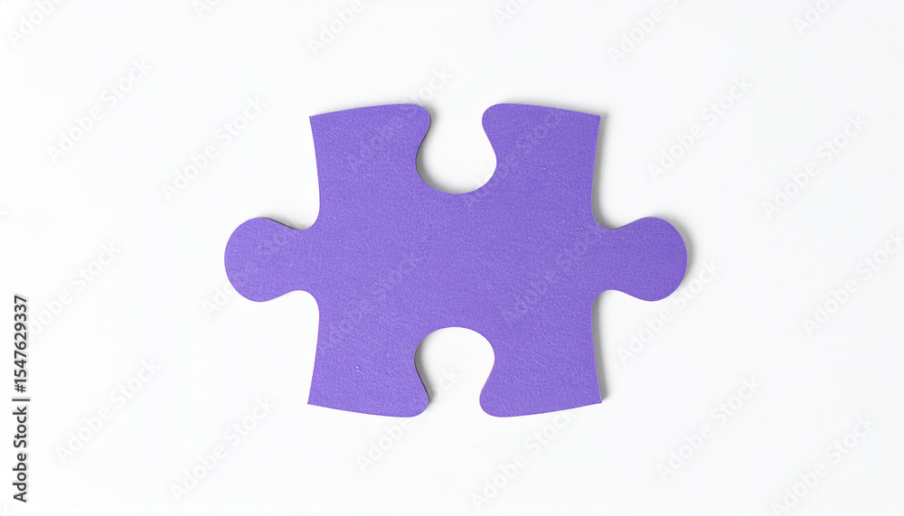 Fototapeta premium Purple puzzle piece isolated on a white background. Minimalist design.