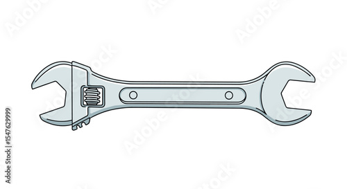 Vector illustration of adjustable wrench industrial tool metallic equipment repair equipment mechanical tool