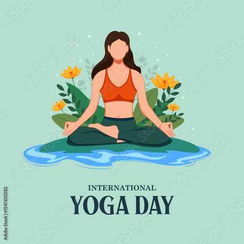 woman doing yoga pose on poster design for celebrating International Yoga Day