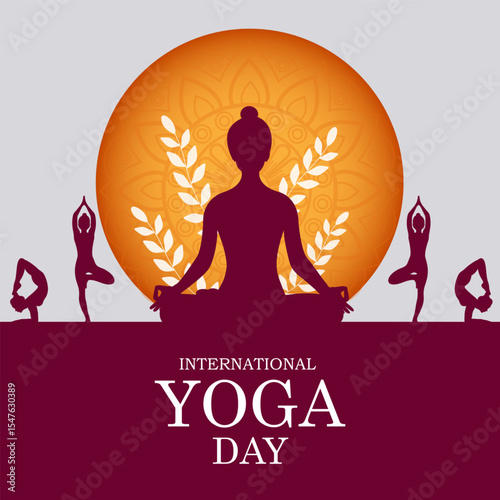woman doing yoga pose on poster design for celebrating International Yoga Day