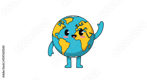 Cartoon globe earth world map vector illustration cute planet character design icon