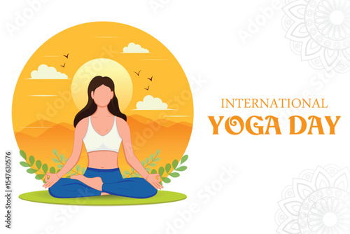 woman doing yoga pose on poster design for celebrating International Yoga Day