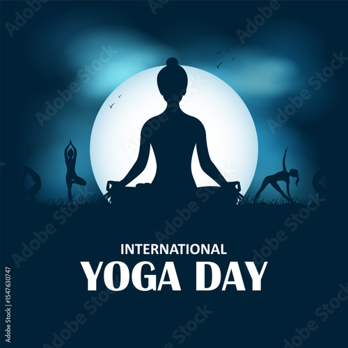 woman doing yoga pose on poster design for celebrating International Yoga Day
