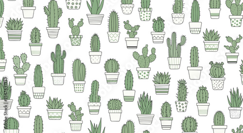 Vector illustration of various cactus plants in the white background garden pattern art