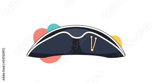 Colorful vector illustration of pirate admiral hat with abstract decoration background
