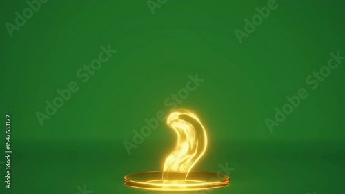 Golden Coffee Cup Transformation, Animated Steam and Liquid Flow on Green Background.