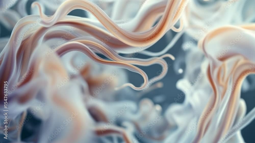 Gold and blue paint swirls seamlessly reflect waves, forming a liquid, 3D octopus, seashell, and human brain illustration design with an artistic texture 4k Animation video