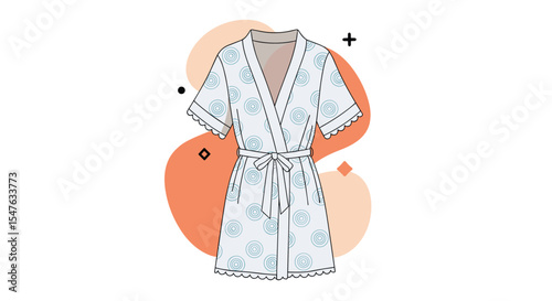 Elegant blue floral short robe vector illustration for summer loungewear design