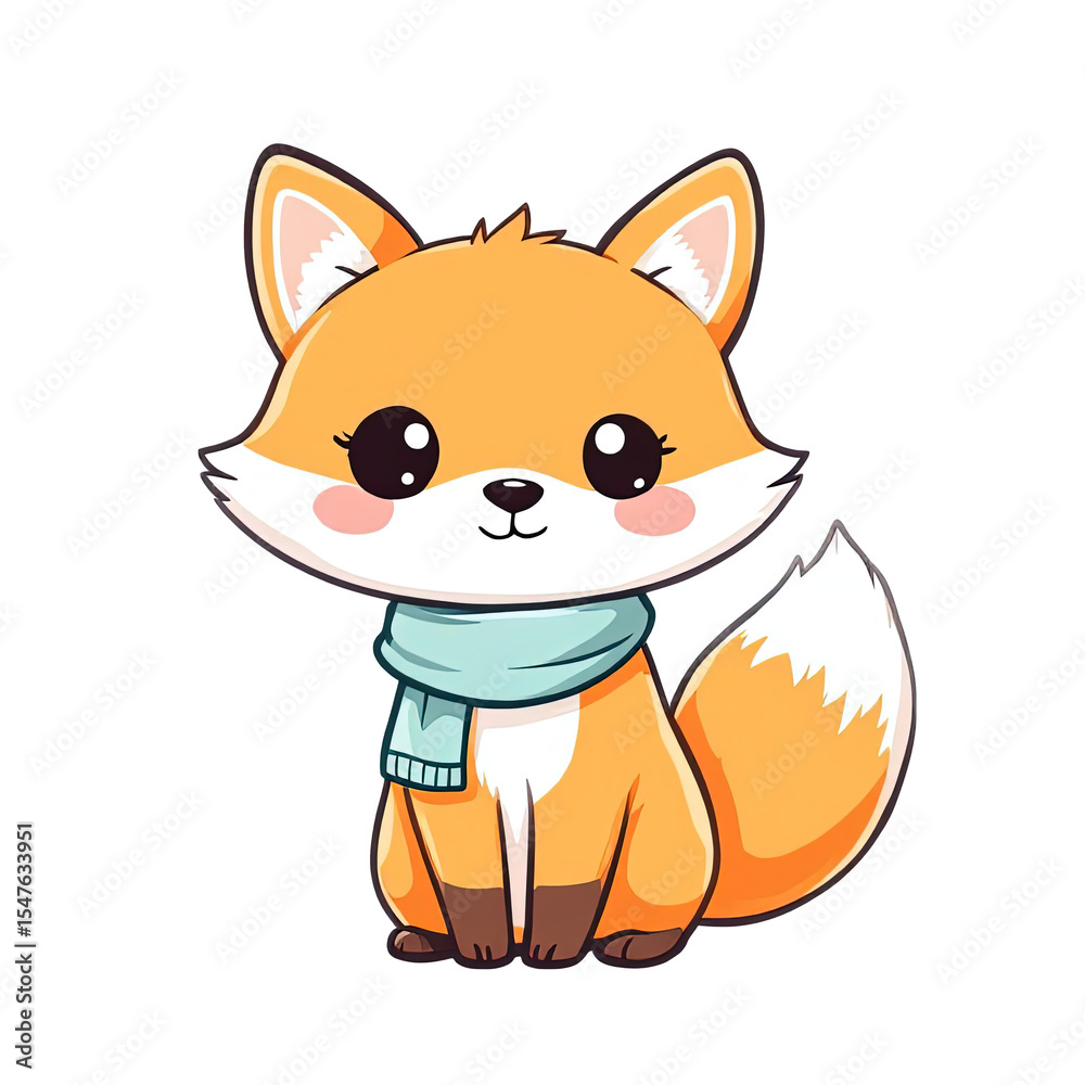 Fototapeta premium Cute Fox Character Cartoon with Blue Scarf on Black Background