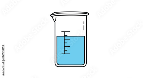 Vector illustration of laboratory beaker with blue liquid chemical solution research experiment