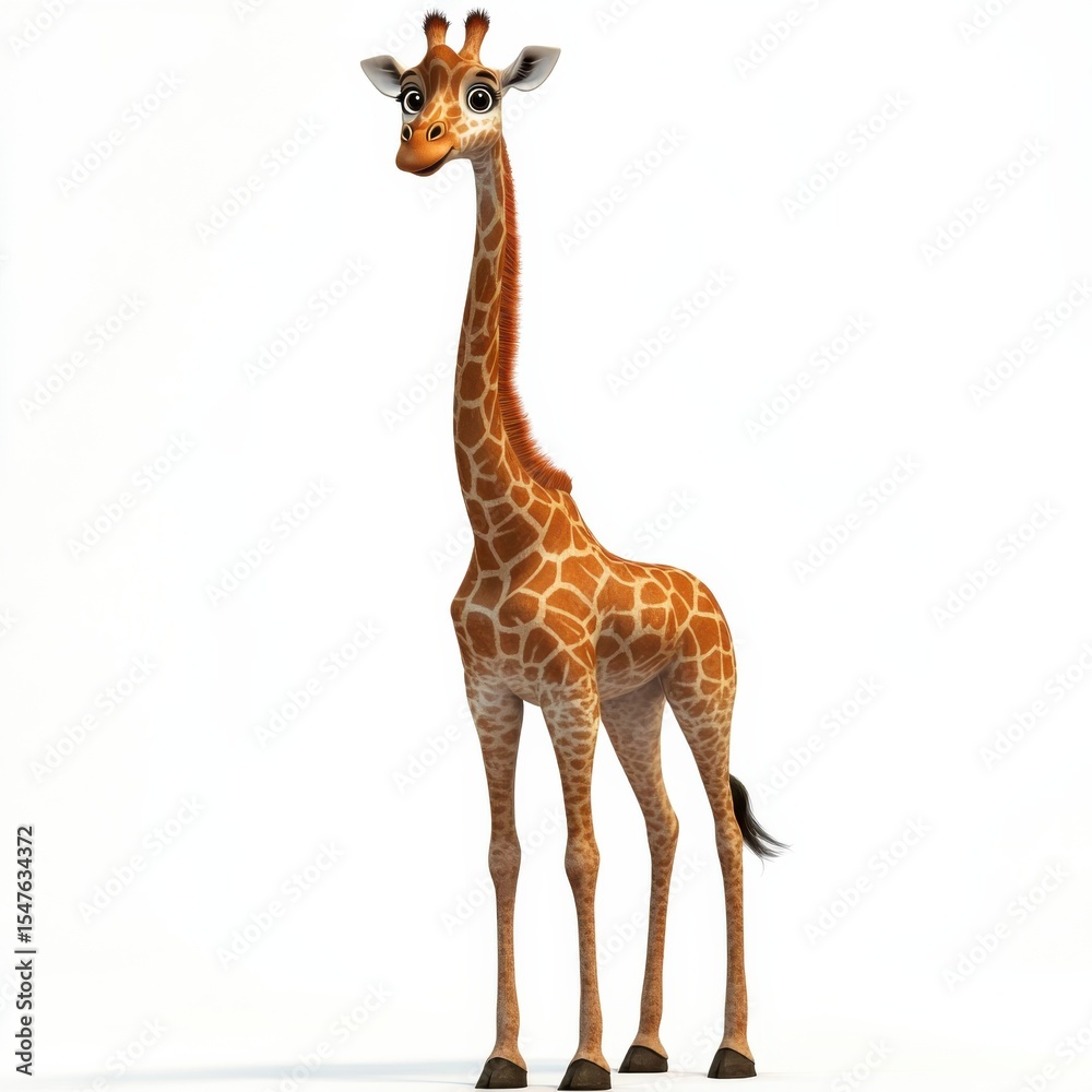 Obraz premium Cartoon Giraffe with Long Neck and Big Eyes in Bright Background