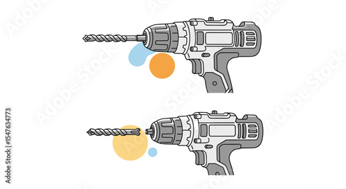 Electric drill power tool vector illustration for construction and woodworking projects backgrounds