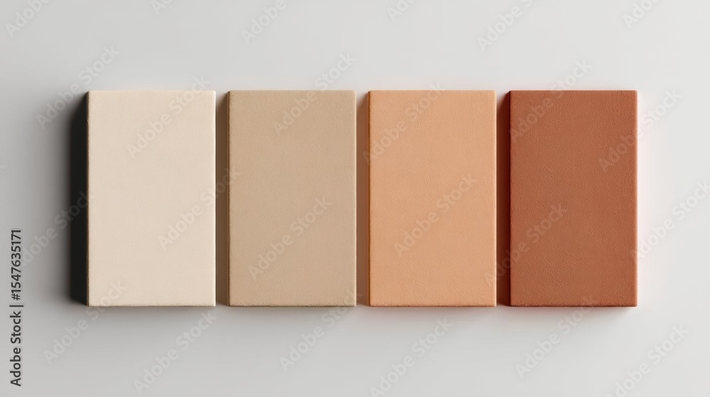 Four rectangular boxes arranged in a horizontal line on a plain white background. the boxes are of different colors - one is light beige, one is peach, and one is dark brown. Four rectangular boxes arranged in a horizontal line on a plain white background. the boxes are of different colors - one is light beige, one is peach, and one is dark brown.