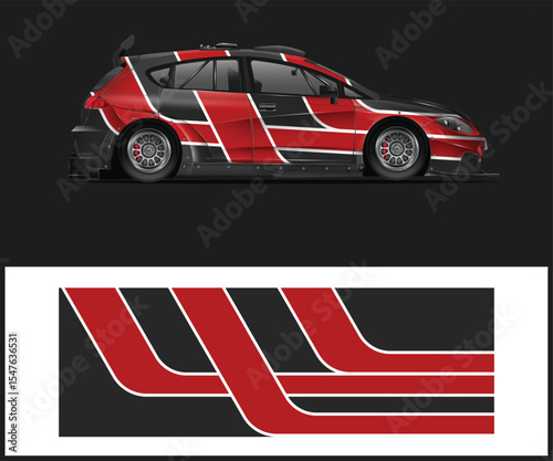 Modern red and white racing stripes graphic design for a sporty car wrap or decal