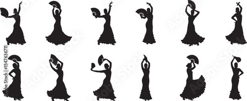 Flamenco dancers silhouettes spanish dance traditional art expressive poses artistic illustration vector set