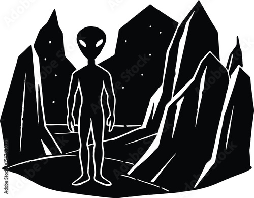Alien Desert Rock Formations Fantasy Silhouette | Sci Fi Rocks in Barren Alien Land