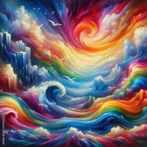 Hyperrealistic oil paint brushstrokes in rainbow palette visible