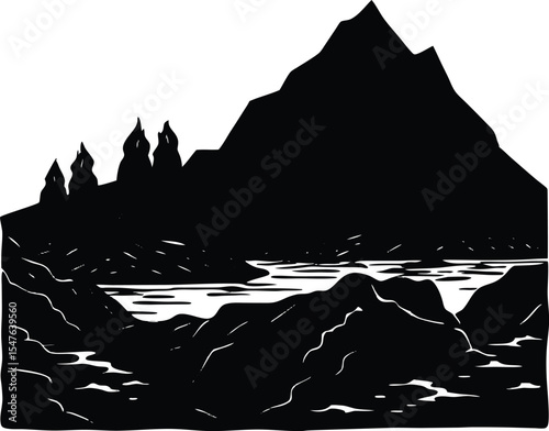 Volcanic Lava Field Dusk Hot Earth Silhouette | Glowing Lava in Barren Fiery Plain
