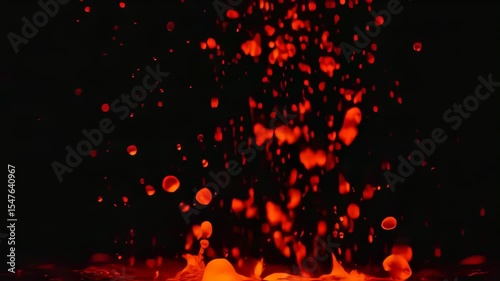 Dynamic Lava Eruption, Fiery Red Splashes Against Black Background.