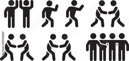 Collection of stick figure icons showing various people interactions and dynamic postures