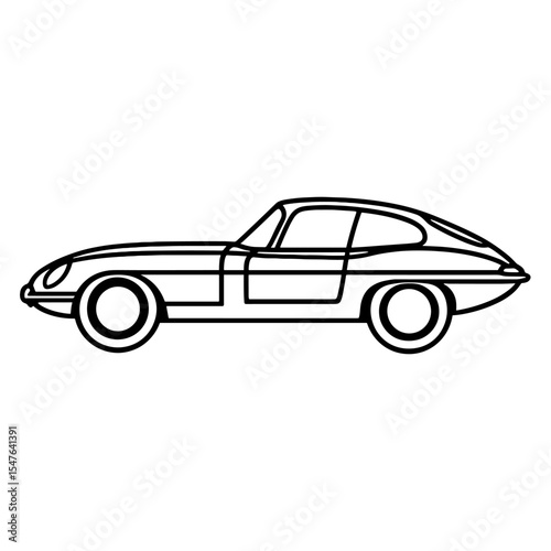 Classic European sports coupe side view vector illustration in clean black and white outline style
