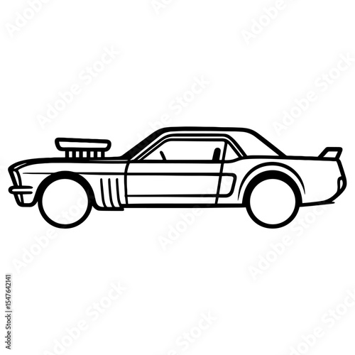 Classic muscle car side view vector illustration with aerodynamic shape, racing stripes, and retro design for automotive enthusiasts

