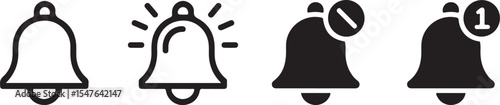 Vector alert bell icon pack showing status notifications for mute, badge, and active alerts