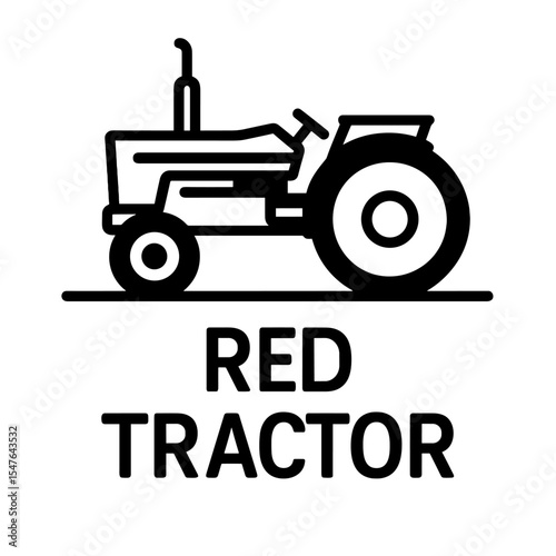 Black and white vector illustration of a red farm tractor with large rear wheels and front engine, side view
