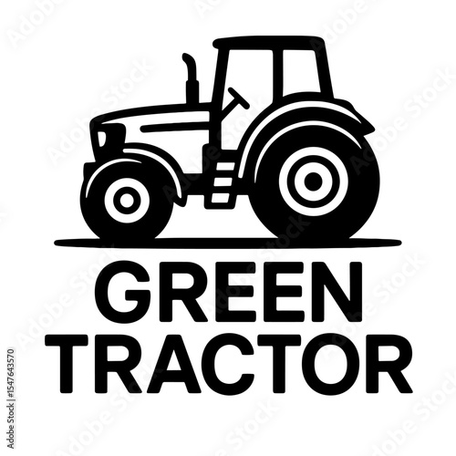 Black and white vector illustration of a green farm tractor with large rear wheels and front engine design
