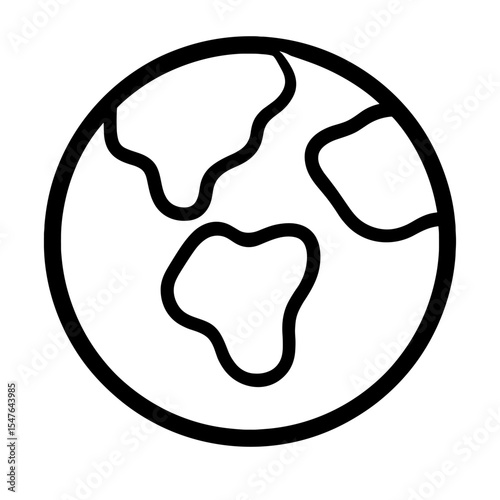 Black and white Earth globe vector illustration, simple line art of planet with continents for education, environment, or space themes
