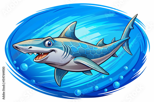 hammerhead shark cruising through blue ocean water vector ideal for marine life designs, educational materials, and underwater wildlife-themed artwork