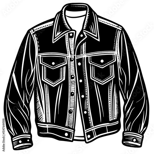 Denim jacket isolated on white background in black and white