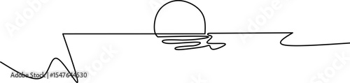 Minimalist one-line drawing of a sunset over the ocean, symbolizing tranquility, nature, and simplicity, ideal for design, decoration, and creative use.
