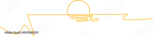 Minimalist one-line drawing of a sunset over the ocean, symbolizing tranquility, nature, and simplicity, ideal for design, decoration, and creative use.