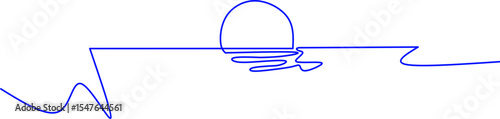 Minimalist one-line drawing of a sunset over the ocean, symbolizing tranquility, nature, and simplicity, ideal for design, decoration, and creative use.
