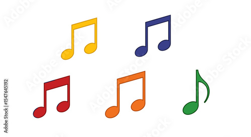 Isometric view of colorful musical notes arranged in a pattern on a plain white background scene