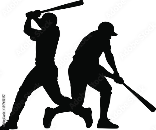 Silhouette vector of baseball players set in batting stance and swinging pose