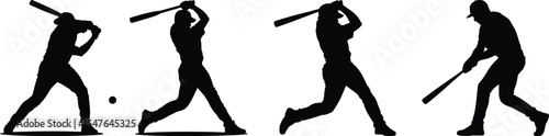 Silhouette vector of baseball players set in batting stance and swinging pose