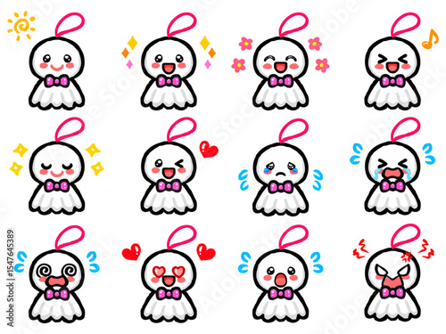落書き風てるてる坊主のイラスト素材セット3