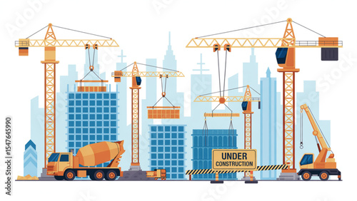 Urban Construction Site Cranes Buildings Cityscape Development Project