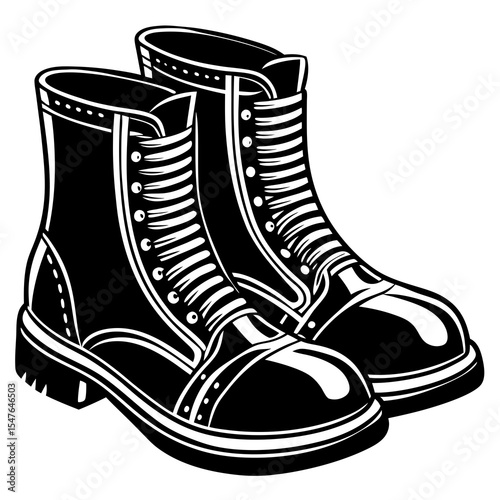 Pair of shiny black leather boots isolated on white background