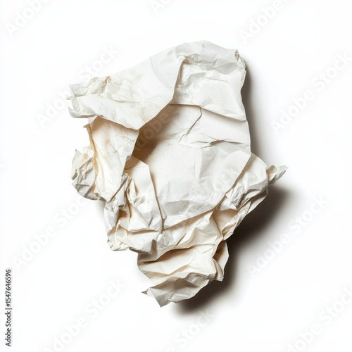 Crumpled White Paper Piece Placed Flat on Clean Surface