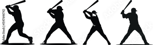 Silhouette vector of baseball players set in batting stance and swinging pose