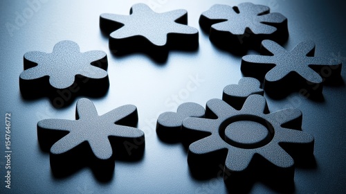 Black abstract shapes on a dark surface displaying artistic design