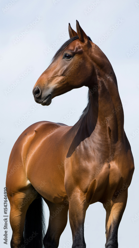 Fototapeta premium Beautiful brown horse stands gracefully