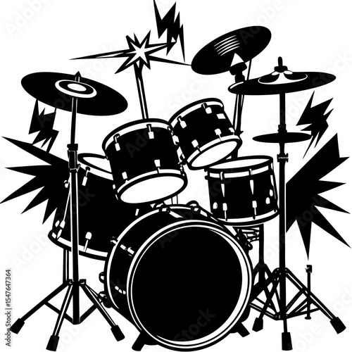 Drum set musical instrument isolated on white background