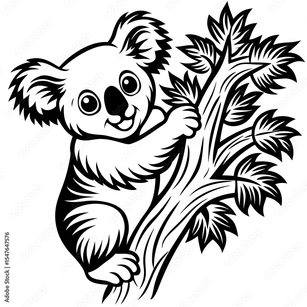 Obraz premium Cute koala climbing a tree isolated on white background