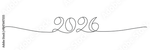 2026 continuous line drawing, 2026 continuous line hand drawing sign for year calendar, Editable stroke